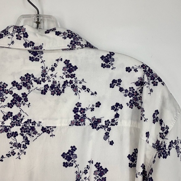 Superdry Mens XL Button Up Shirt White Blue Purple Floral Modal Cotton Short Slv - Picture 7 of 9